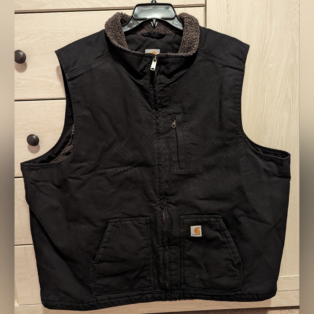Carhartt Men's Loose Fit Duck Sherpa Lined Mock Neck Vest 3XLT 3XL Tall Black - Picture 2 of 5